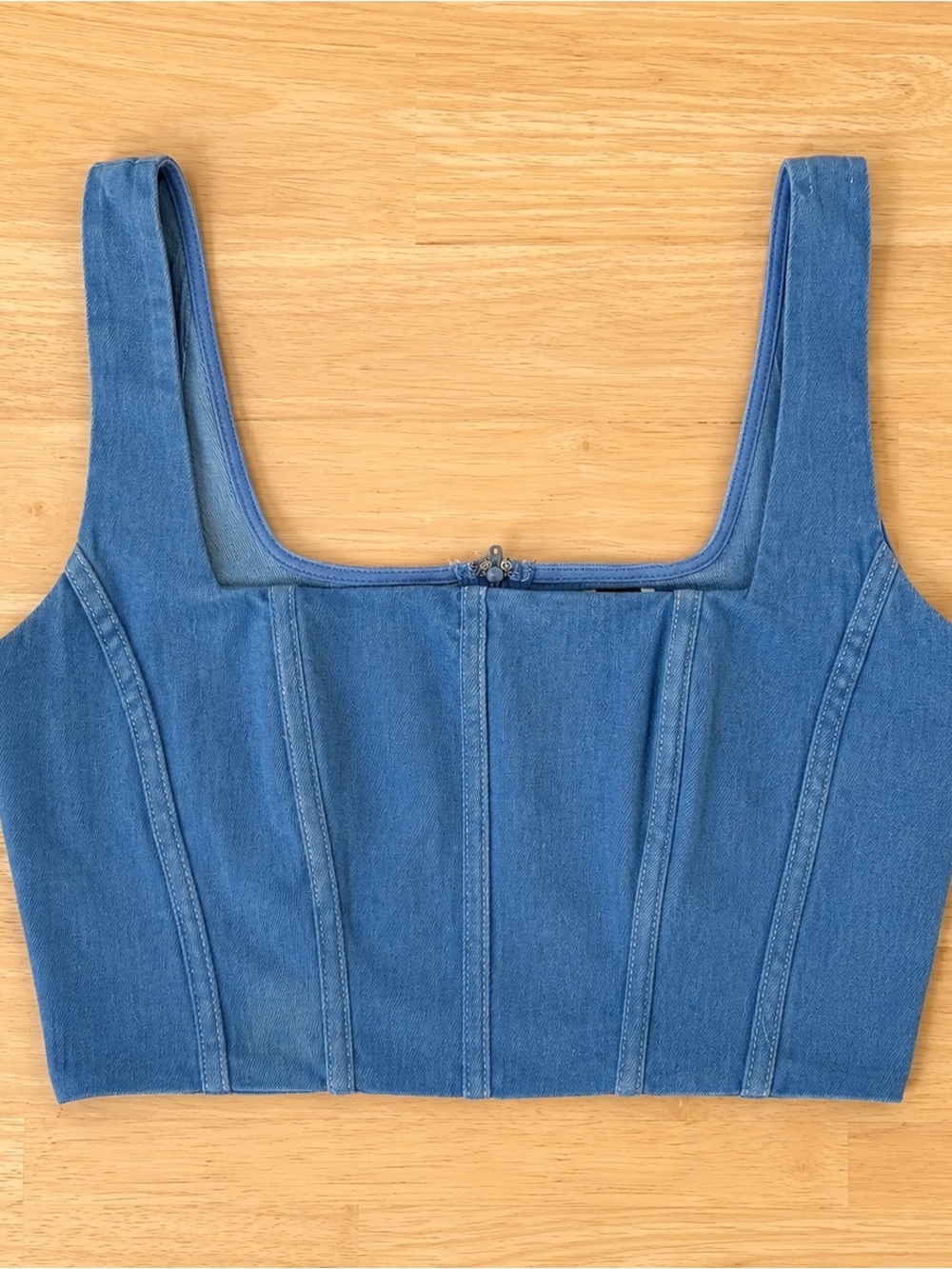 Windsor Blue Denim Square-Neck Crop Top